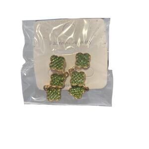 FASHION JEWELRY GOLD PLATED GREEN SPARKLE THREE HANGING EARRING